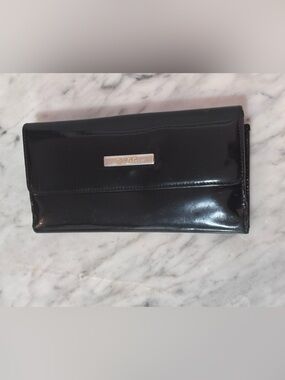 Gucci Black Patent Leather Wallet with Silver Logo Plaque